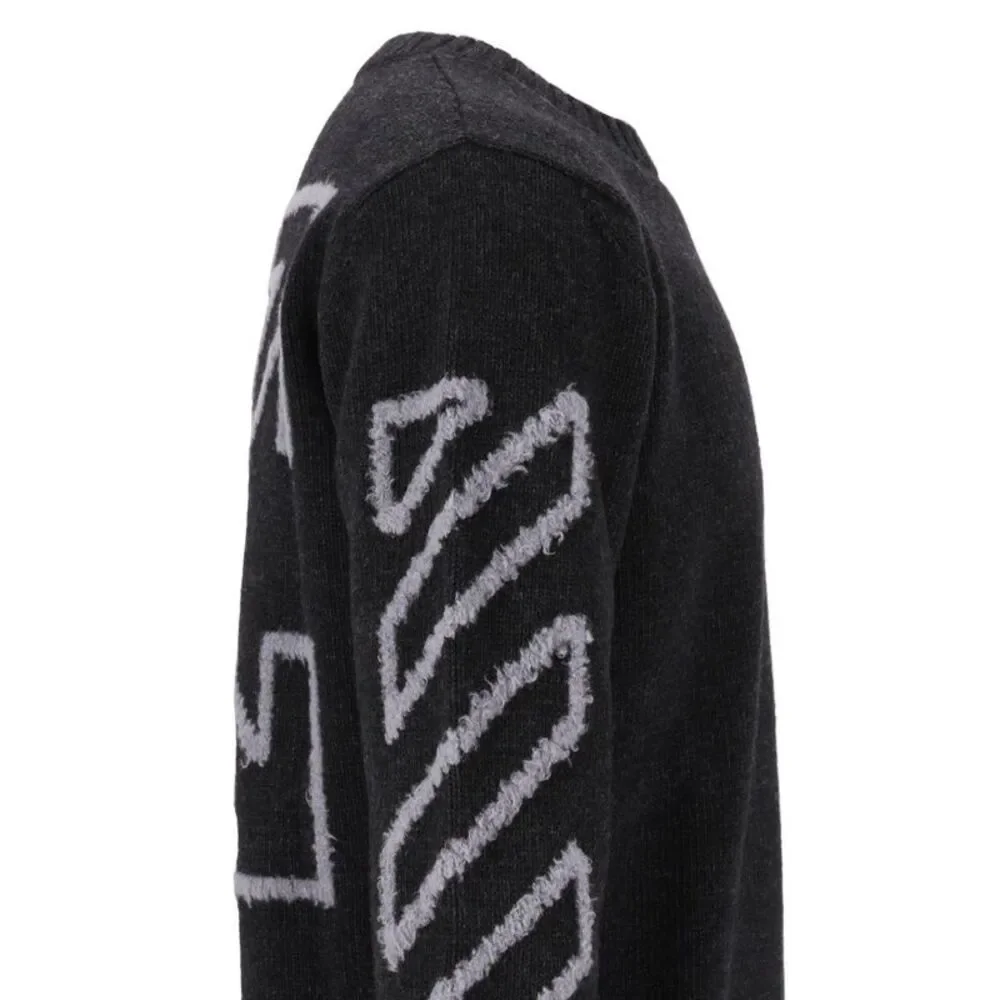 Off-White Men The Diagonal Arrow Fuzzy Crew Neck Sweater